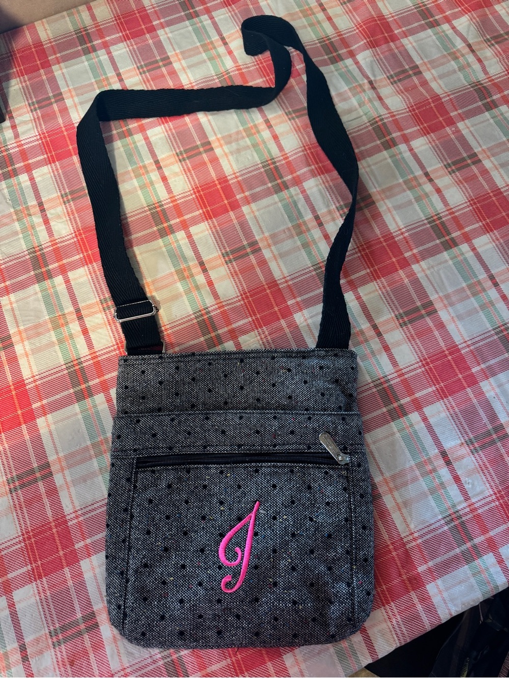 thirty-one Gray Crossbody Bag with Pink Monogram
